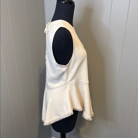 E Elizabeth and James Women’s Cream Peplum Frayed Tank Top - Picture 3 of 6
